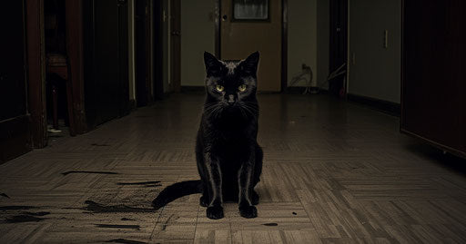 A black cat on the floor of an apartment