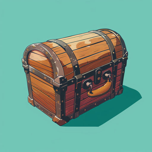 Realistic treasure box on flat turquoise background