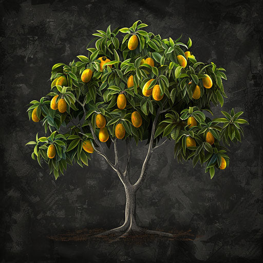 Realistic mango tree illustration on dark background