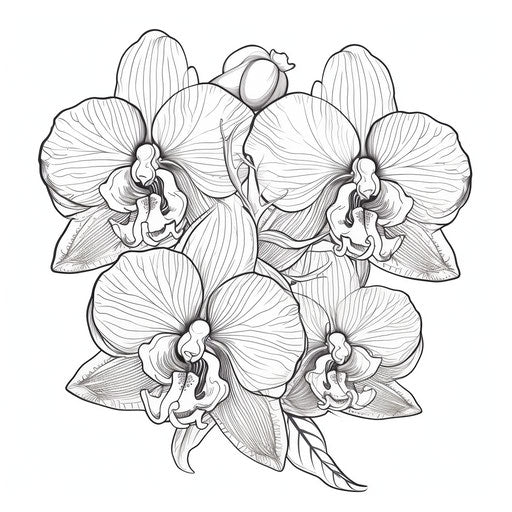 Coloring page of orchid flowers, classic tattoo style