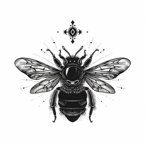 Contemporary tattoo sketch of a queen bee in flat clipart style
