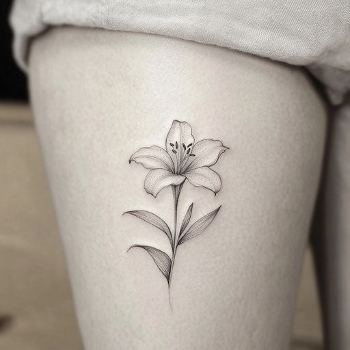 Simple flower tattoos with an ethereal lily, in the style of Peter Jackson