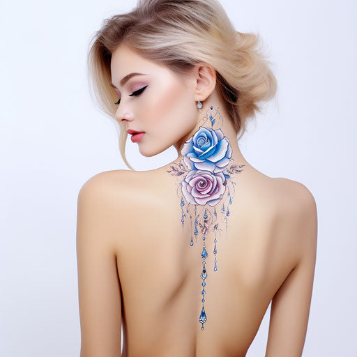 White and blue rose tattoos with pearls, feminine sticker art style