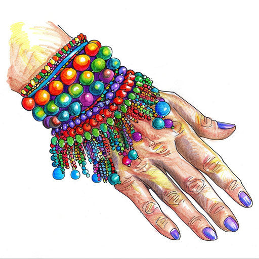 Vibrant sketch of a wrist band with colorful beads festival