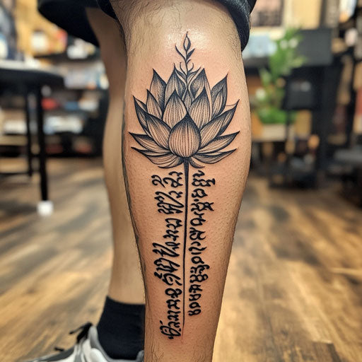 Sak Yant tattoo with lotus and traditional Thai script