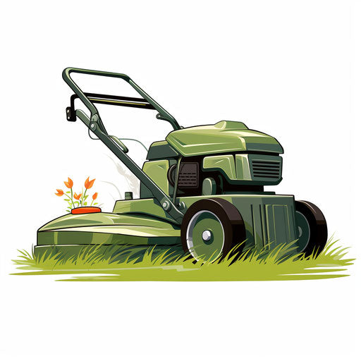 Minimalist style lawn mower clip art, on white background