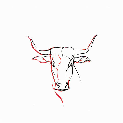 Minimalistic bull silhouette with touch of red on white background