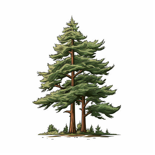 Minimalist pine tree illustration on white background