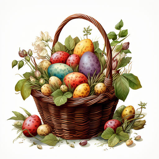 Easter basket in Chiaroscuro Art style, on white background