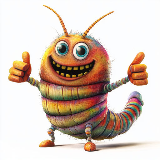 Humorous caricature of a caterpillar with human characteristics