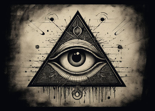 Tattoo of the all seeing eye symbol, monumentalism style, exploratory line work