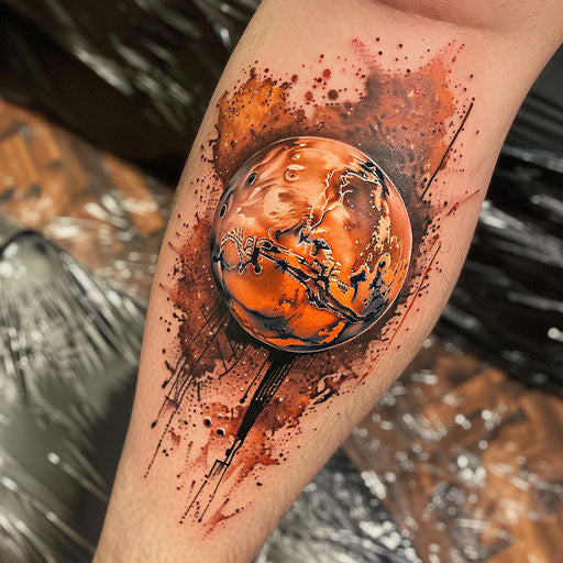 Detailed sketch of a Mars tattoo with realistic textures