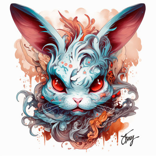 White bunny tattoo in anime-inspired character style