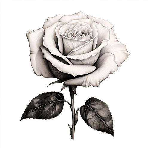 White rose in black and white style, engraved illustration