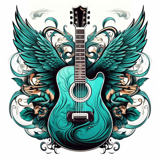 Canvas print of a guitar with wings, tattoo style