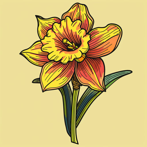 Flat tattoo sketch of daffodil in retro clipart style