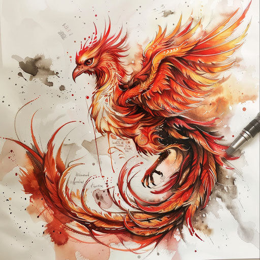 Fiery rebirth with tattooed feather