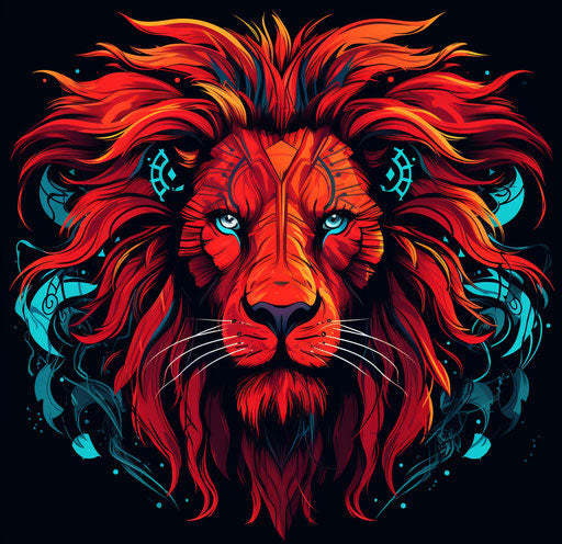 The tribal red lion's head, dye-transfer style, captivating