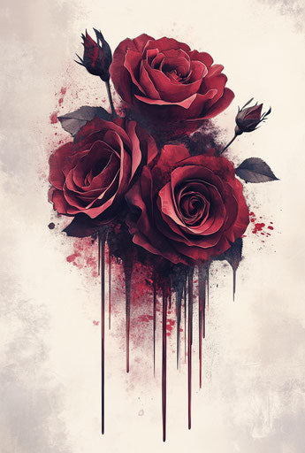 Dark red roses with drips, dark fantasy style