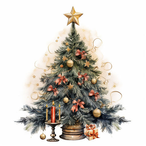 Merry Christmas and Happy New Year clipart in Chiaroscuro Art style, on white background