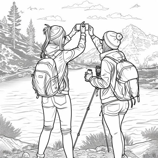 Two friends taking a selfie with a scenic background