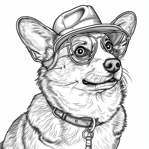 Whimsical corgi with hat and glasses, scholar