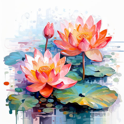 Lotus flower clipart in the style of Impressionistic Art, on white background