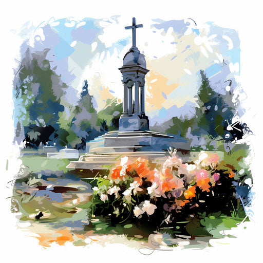 Grave clipart in the style of Impressionistic Art