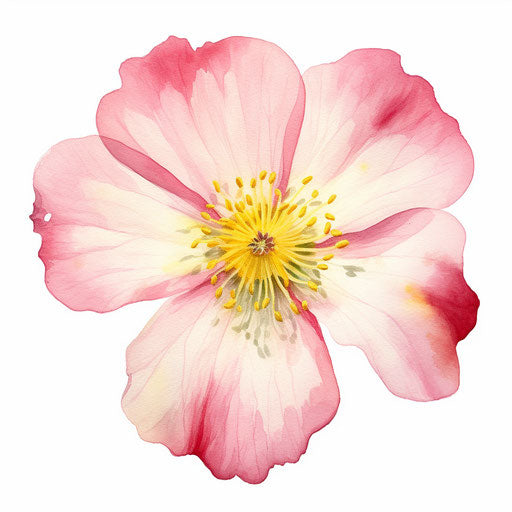 Pink watercolor flower on white, inspired by japanese art