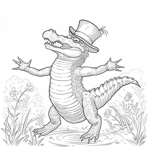 Alligator dancing in a top hat