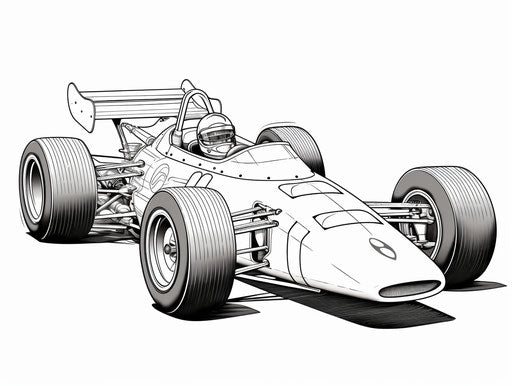 Coloring activity: Precisionist style racing car, detailed