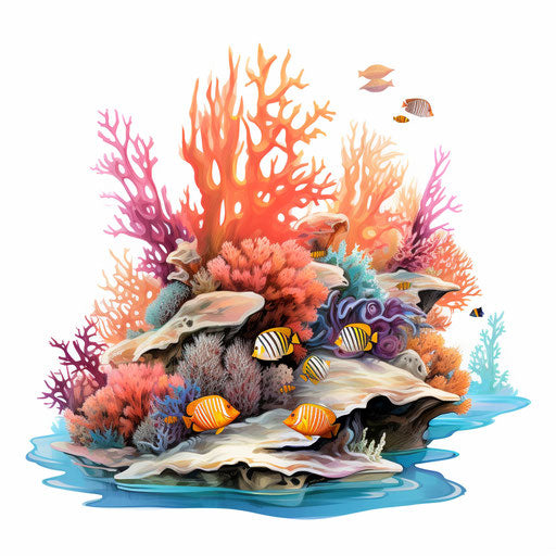 Coral reef in Impressionistic Art style, white background