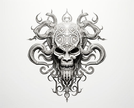 Viking tattoo without face on white background, aluminum style