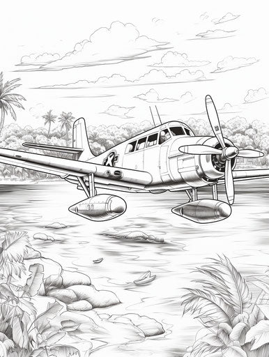 Airplane Over the Water - Coloring Pages