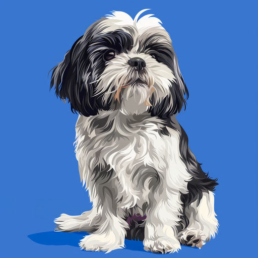 Shining Shih Tzu on flat royal blue background