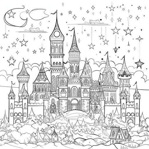 Fantasy castle under a sky full of magical stars