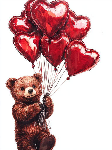 Bear and heart balloons for Valentine's Day