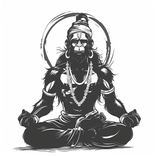 Simplistic and clean flat tattoo sketch of meditating Hanuman