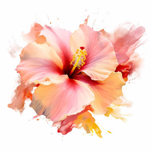 Hibiscus clipart in the style of Impressionistic Art, on a white background