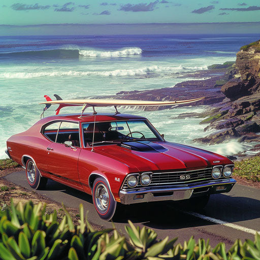 1969 Chevrolet Chevelle SS surf wagon with surfboard