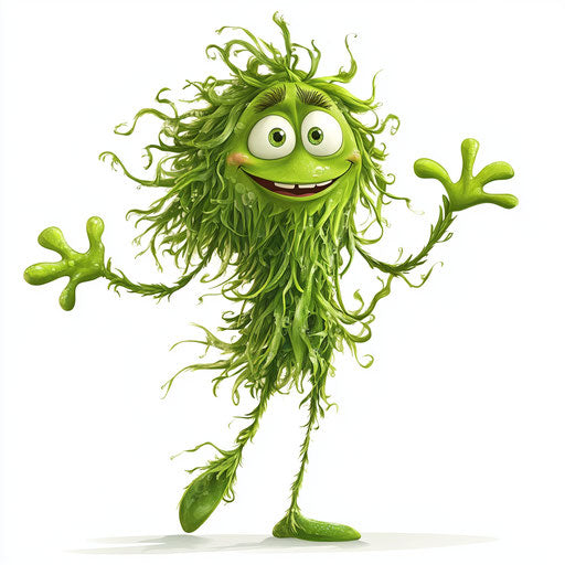 Humorous caricature of a seaweed caricature with human traits