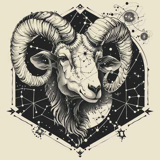 Sketch of Aries constellation tattoo with vintage typography