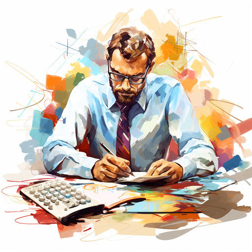 Accounting clipart in the style of Oil painting, on a white background