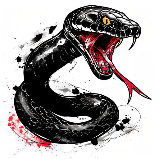 Dramatic sketch of a black mamba striking, clipart style