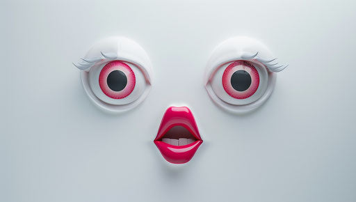 Eyes and smile in pink on white background