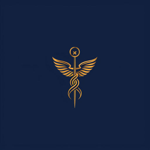 Elegant medical logo with caduceus symbol on navy blue background