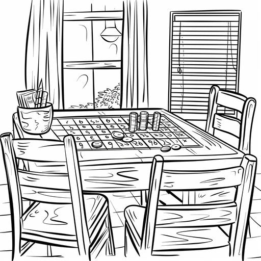 Bingo table with cards and markers coloring page