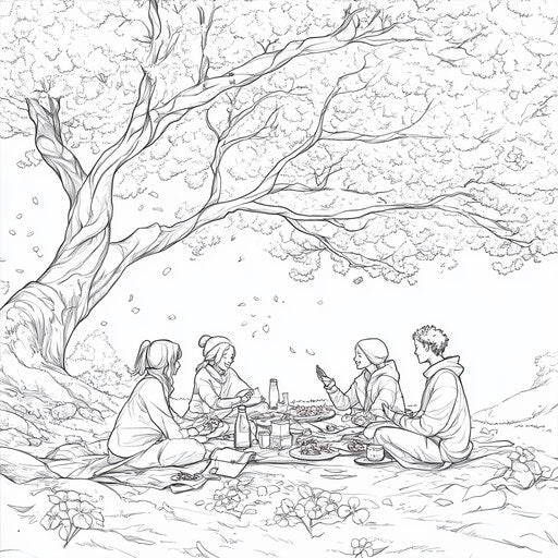 Picnic under a cherry blossom tree
