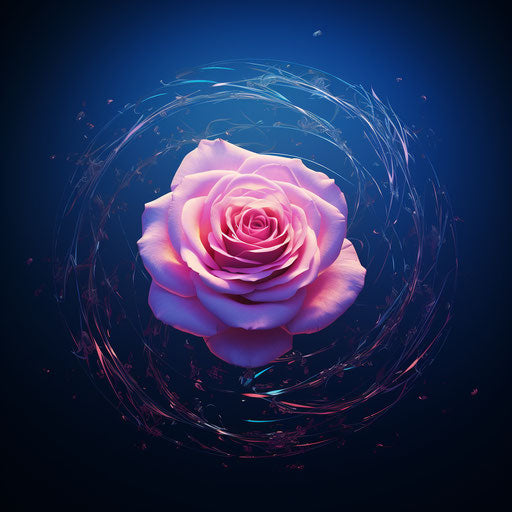 Pink rose floating in circle, humor meets heart style