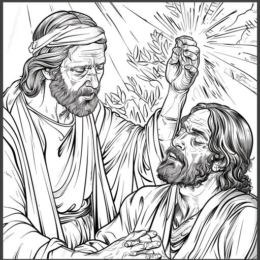 Healing of a blind man by Jesus with compassion